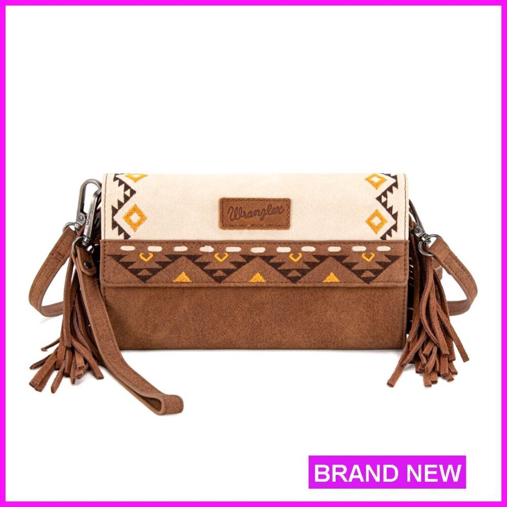 RFID Blocking Wristlet Wallet with Aztec Embroidery, Adjustable Strap